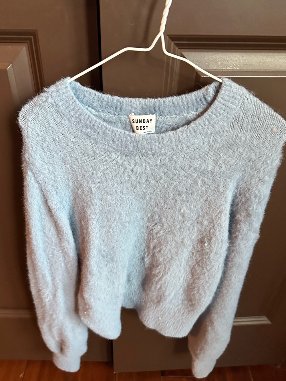 Aritzia Sunday Best blue fuzzy kitten sweater size M shrunken cropped